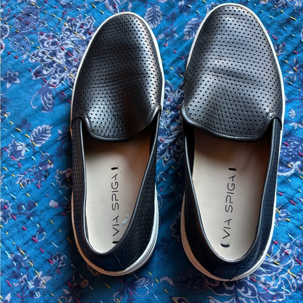Via Spiga Black Perforated Slip-On Shoes